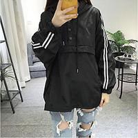 Women\'s Casual/Daily Street chic Summer Fall Cloak/Capes, Striped Hooded Long Sleeve Regular Cotton