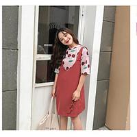 Women\'s Casual/Daily Vintage Cute Spring Summer T-shirt Dress Suits, Solid Round Neck 1/2 Length Sleeve
