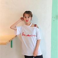 womens casualdaily sexy t shirt solid letter strap short sleeve cotton