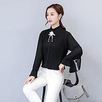 womens daily simple cute sophisticated blouse solid stand long sleeve  ...