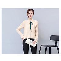 Women\'s Business Daily Evening Party Sexy Cute Sophisticated Blouse, Solid Color Block Jewel Long Sleeve Linen Bamboo Fiber