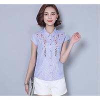 womens casualdaily simple shirt striped stand short sleeve cotton