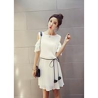 womens casualdaily simple loose dress solid round neck midi short slee ...