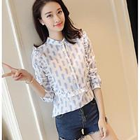 womens casualdaily simple shirt print stand long sleeve cotton thin