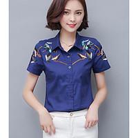 womens casualdaily simple shirt print stand short sleeve cotton bamboo ...