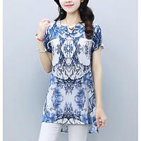 womens going out street chic blouse floral round neck short sleeve oth ...