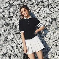 womens casualdaily simple summer shirt striped shirt collar short slee ...