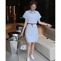 womens daily loose dress striped shirt collar above knee short sleeve  ...