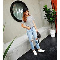 womens daily simple cute t shirt striped round neck short sleeve cotto ...