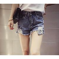 womens mid rise micro elastic jeans shorts pants simple wide leg solid