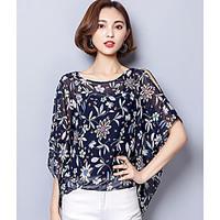 womens going out street chic blouse floral round neck length sleeve ot ...