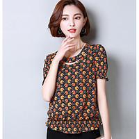 womens going out street chic blouse print round neck short sleeve othe ...