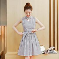 womens daily skater dress striped v neck above knee sleeveless polyest ...