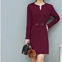 womens casualdaily simple sheath dress solid round neck above knee lon ...