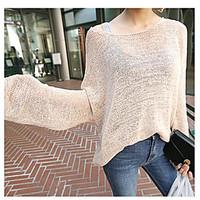 Women\'s Going out Casual/Daily Regular Cardigan, Solid V Neck Long Sleeve Silk Spring Summer Thin Inelastic