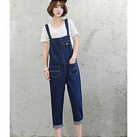 Women\'s Mid Rise Micro-elastic Overalls Pants, Street chic Straight Solid