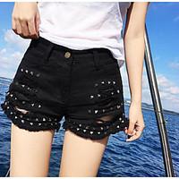 Women\'s High Rise Micro-elastic Shorts Pants, Street chic Loose Solid