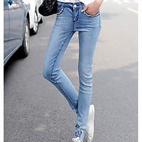 womens mid rise inelastic jeans pants simple slim solid