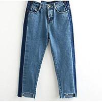 womens high rise micro elastic loose pants simple relaxed denim solid