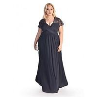 Women\'s Plus Size / Party / Club Sexy / Vintage Sheath Dress, Solid Deep V Maxi Short Sleeve Blue BN0190