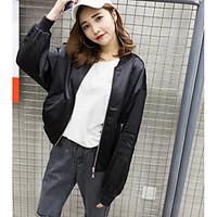 Women\'s Going out Casual/Daily Holiday Sophisticated Spring Fall Jacket, Print Round Neck Long Sleeve Short Polyester