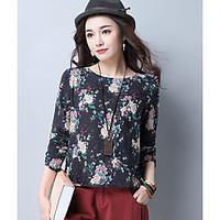 womens daily vintage chinoiserie t shirt floral round neck long sleeve ...