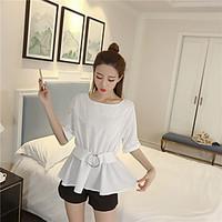 womens casual simple t shirt solid round neck short sleeve cotton