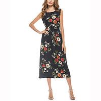 Women\'s Beach Holiday Street chic Sheath Dress, Print V Neck Knee-length Short Sleeve Polyester Summer Mid Rise Micro-elastic Medium