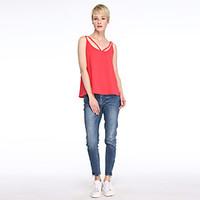 Women\'s Casual/Daily Sexy Summer Shirt, Solid Strap Sleeveless Red / White / Black Cotton Opaque