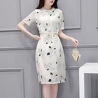 Women\'s Going out Casual/Daily Work Simple Street chic Sophisticated Sheath Dress, Floral Stand Knee-length Short Sleeve OthersSpring