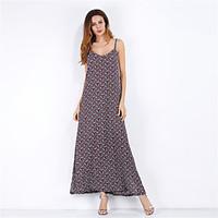 Women\'s Going out Casual/Daily Holiday Sexy Sheath Swing Dress, Floral V Neck Maxi Sleeveless Polyester Summer Mid Rise Micro-elastic