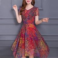 womens plus size going out sophisticated a line chiffon dress print v  ...