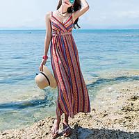 womens going out beach sheath dress striped print v neck midi sleevele ...