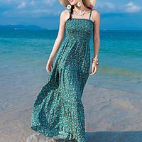 womens going out beach sheath dress print boat neck maxi sleeveless si ...