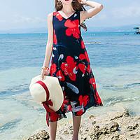 womens going out beach loose dress print v neck midi sleeveless silk s ...