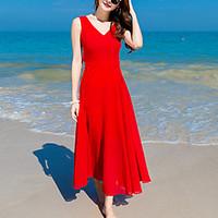 womens going out beach sheath dress solid v neck maxi sleeveless silk  ...