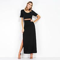 Women\'s Going out Casual/Daily Simple Bodycon Dress, Solid Round Neck Maxi Short Sleeve Cotton Summer Mid Rise Stretchy Medium