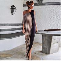 Women\'s Going out Swing Dress, Solid Off Shoulder Maxi ¾ Sleeve Silk Summer High Rise Micro-elastic Thin