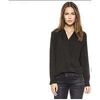 womens casualdaily sexy blouse solid v neck long sleeve silk