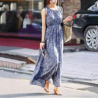 Women\'s Going out Casual/Daily Sexy Street chic Swing Dress, Print Round Neck Maxi Short Sleeve Polyester Spring Summer Mid Rise