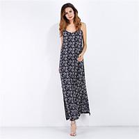 Women\'s Going out Casual/Daily Beach Sexy Vintage Street chic Loose Sheath Dress, Print Strap Maxi Sleeveless Polyester Summer High Rise