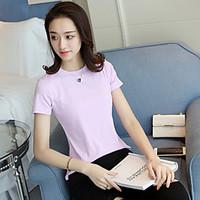 Women\'s Casual/Daily Simple T-shirt, Solid Round Neck Short Sleeve Cotton
