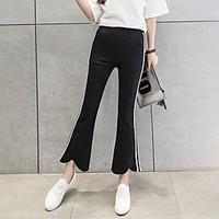 womens mid rise micro elastic loose pants simple relaxed solid