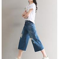 womens high rise micro elastic jeans pants street chic wide leg solid
