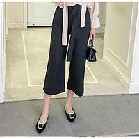 womens mid rise micro elastic loose wide leg pants simple wide leg sol ...