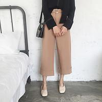 Women\'s Mid Rise Micro-elastic Loose Wide Leg Pants, Simple Wide Leg Solid
