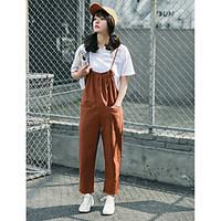 womens high waist strenchy overalls pants simple straight solid