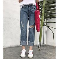 womens medium waist micro elastic jeans pants simple straight solid