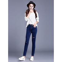 womens mid rise high elasticity jeans pants simple skinny solid