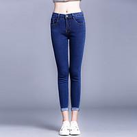 womens mid rise strenchy jeans pants simple skinny solid